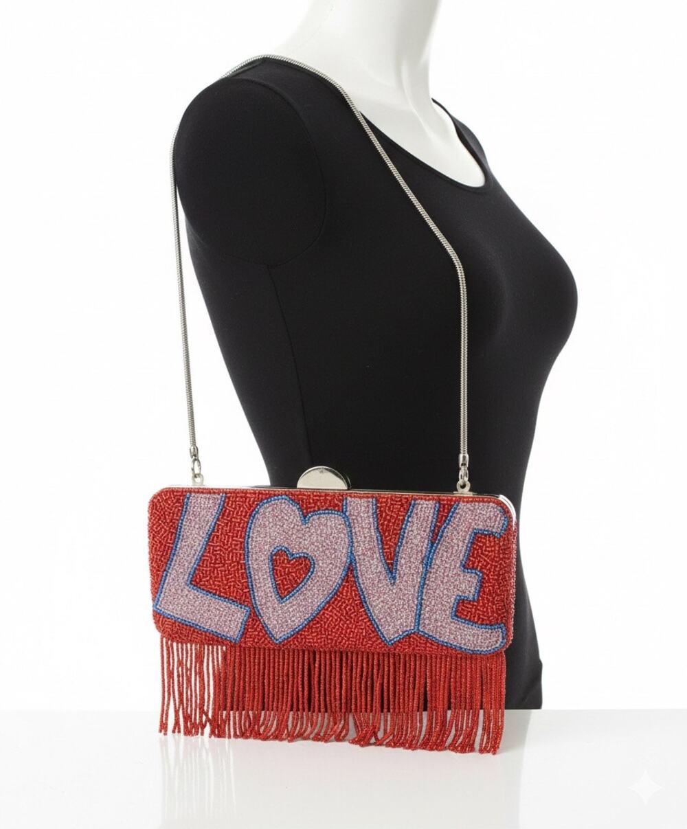 Nicole Miller Collection Vintage Y2K Beaded LOVE Small Mini Clutch